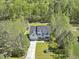 Aerial view shows this property nicely set back from the street with a long driveway and lots of mature trees at 1723 River Club Way, Franklinton, NC 27525