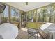 Screened-in porch with backyard views, wood floors, and space for outdoor seating at 1723 River Club Way, Franklinton, NC 27525