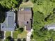 Overhead shot of a home with a dark roof and a brick driveway situated on a private lot at 1820 Park Dr, Raleigh, NC 27605