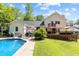 Expansive backyard featuring a well-maintained pool, spacious deck and patio perfect for entertaining at 2113 Port Royal Rd, Raleigh, NC 27609