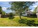 Expansive backyard featuring lush lawn, mature tree, wooden fence, and playset at 2812 Prospect Pkwy, Durham, NC 27703