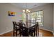 Cozy dining area with hardwood floors, a chandelier, and a bright window view at 2812 Prospect Pkwy, Durham, NC 27703