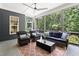 Screened-in porch featuring comfortable seating and views of the beautiful outdoor scenery at 30 Ocoee Falls Dr, Chapel Hill, NC 27517