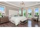 A luxury bedroom featuring large windows, hardwood floors, bench, and exquisite decor at 318 Ivy Ridge Rd, Chapel Hill, NC 27516