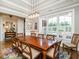 Spacious dining room with coffered ceilings, large windows, and ample seating for entertaining at 3403 Raccoon Run Dr, Burlington, NC 27215
