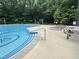 Community pool with swimming lanes, lounge chairs, and tables on the pool deck at 7000 Millstone Ridge Ct, Raleigh, NC 27614