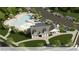 Aerial view of community pool, clubhouse, parking, and landscaped green spaces at 705 Holstein Dairy Way, Wake Forest, NC 27587