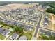 Stunning aerial view of a new home community with sidewalks, green space and community pool at 712 Emmer St, Rolesville, NC 27571