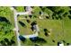 Aerial view of a property showcasing the home's placement, surrounding yard, and neighborhood at 78 Cross Creek Ct, Timberlake, NC 27583