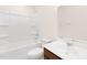 Clean and functional bathroom with a vanity, combination tub and shower, and toilet at 844 Cozy Oak Ave, Cary, NC 27519