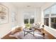 Cozy sitting room with large windows, modern furniture, and stylish decor at 844 Cozy Oak Ave, Cary, NC 27519