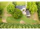 Aerial view featuring a home with a private backyard, patio, and lush greenery at 8517 Falkirk Ridge Ct, Wake Forest, NC 27587