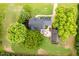 Aerial view of the home highlighting the spacious backyard with patio and a detached outbuilding at 8517 Falkirk Ridge Ct, Wake Forest, NC 27587