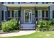 Inviting porch featuring black railing, front door with sidelights, and potted plants at 8517 Falkirk Ridge Ct, Wake Forest, NC 27587