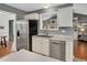 Modern kitchen with stainless steel appliances, granite countertops, and white cabinets at 901 N Taylor St, Wake Forest, NC 27587