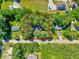 An aerial view with property lines shows the house located among mature trees at 9220 Old Cascade Dr, Garner, NC 27529