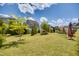 Spacious backyard featuring mature trees, lush lawn, and a dining set at 94 Two Creeks, Chapel Hill, NC 27517