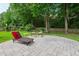 Backyard patio with stone pavers, seating, and grass area at 9517 Candor Oaks Dr, Raleigh, NC 27615