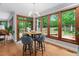 Bright breakfast nook boasts backyard views through expansive windows and patio access at 108 Nimbus Ct, Cary, NC 27513