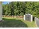 Spacious backyard with a storage shed and wooden fence, ideal for outdoor activities at 109 Lyngrove St, Holly Springs, NC 27540