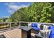 Spacious outdoor deck with comfortable seating and views of lush green trees at 109 Lyngrove St, Holly Springs, NC 27540