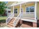 Inviting front porch featuring stylish stairs, white railings, and a welcoming entrance to the home at 116 Laurel Ave, Durham, NC 27701