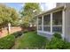Backyard with a screened porch, a satellite dish, grass, landscaping and a fence at 121 Bridgegate Dr, Cary, NC 27519