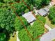 Birds eye view of lush landscape surrounding house; mature trees shade the roof at 1416 Dunbar Ct, Cary, NC 27511