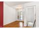 Entryway with hardwood floors, decorative glass front door, and staircase access at 1416 Dunbar Ct, Cary, NC 27511