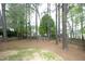 Lush backyard with mature trees offering shade and privacy to the property at 1605 Heritage Club Ave, Wake Forest, NC 27587