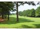 Expansive view of the green golf course with towering trees and community homes in the distance at 1605 Heritage Club Ave, Wake Forest, NC 27587