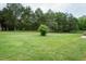Spacious backyard with mature trees, creating a private and serene outdoor living space at 201 E Laramie Dr, Mebane, NC 27302