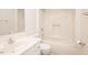 Clean and functional full bathroom with a single sink vanity and a shower-tub combo at 201 E Laramie Dr, Mebane, NC 27302