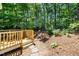 Outdoor living with a wooden deck and forested backyard provides privacy and shade at 203 Needle Park Dr, Cary, NC 27513