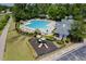Aerial shot of the community pool, playground, and clubhouse amenities at 205 Hammond Wood Pl, Morrisville, NC 27560