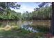 Scenic view of a calm pond surrounded by lush trees, reflecting the sky and greenery at 310 Seymour Pl, Cary, NC 27519