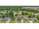 Aerial view showcases a neighborhood with mature trees and a mix of houses and lawns at 404 W E St, Erwin, NC 28339