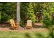 Shaded seating area with two Adirondack chairs and lush trees at 4404 Yadkin Dr, Raleigh, NC 27609