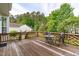 Wood deck with table and chairs surrounded by trees at 6002 Whisperwood Dr, Durham, NC 27713