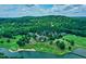 Beautiful aerial view of the lush green golf course and lake, showcasing a luxury community at 74002 Harvey, Chapel Hill, NC 27517