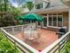 Beautiful outdoor space with a table, chairs, and an umbrella perfect for entertaining at 74002 Harvey, Chapel Hill, NC 27517