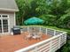 This spacious deck has a green umbrella, grill, and room for outdoor gatherings at 74002 Harvey, Chapel Hill, NC 27517
