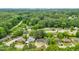 Aerial view displaying a neighborhood surrounded by dense trees and a skyline view in the distance at 1007 Ancroft Ave, Durham, NC 27713