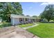 Quaint one-story house featuring a gray brick facade, red shutters, and a well-manicured lawn at 1007 Ancroft Ave, Durham, NC 27713