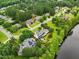 Aerial view of the neighborhood showcases the well-manicured lawns and lake access at 1093 N Lakeside Dr, Smithfield, NC 27577