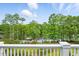 Expansive lake view from the deck of this home, overlooking a private dock with mature trees and beautiful landscaping at 1093 N Lakeside Dr, Smithfield, NC 27577