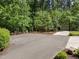 Large paved driveway leading to the home, lined with mature trees and manicured landscaping at 120 Harmony Hill Ln, Cary, NC 27513