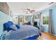 This bedroom is brightly lit and features an ceiling fan, desk and a mounted television at 1315 Brigham Rd, Chapel Hill, NC 27517
