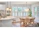 Bright dining area featuring a round table, wicker chairs, wood floors, and stylish light fixture at 210 Bennington Pkwy, Durham, NC 27713