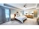 Spacious main bedroom featuring a tray ceiling, carpeted floor, natural light, and neutral colors at 232 Hensley Hill Pl, Holly Springs, NC 27540